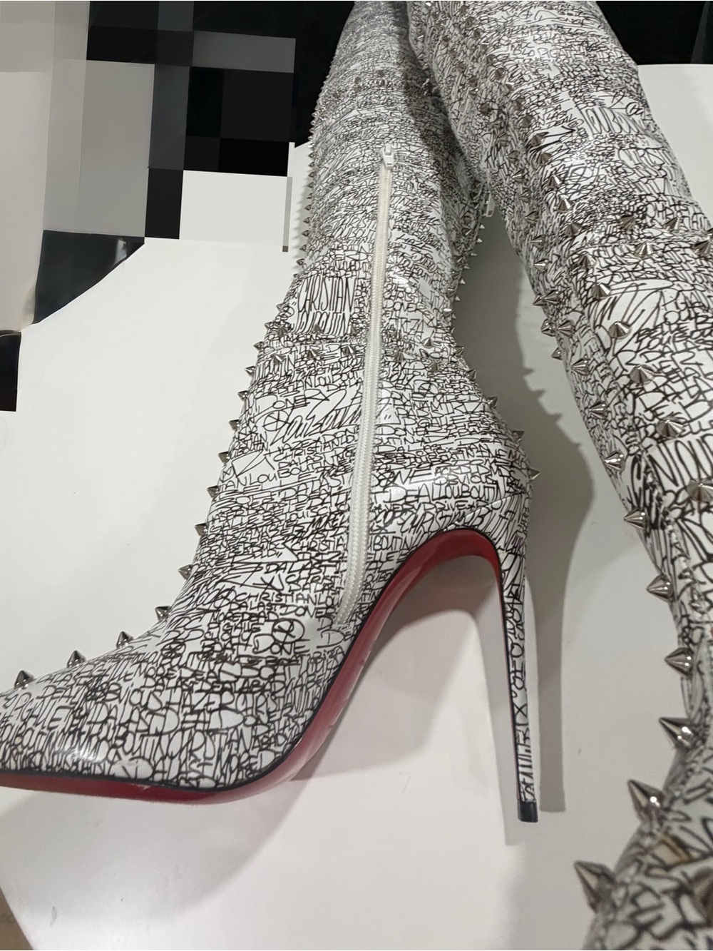 Christian Louboutin Metrolisse black white thigh high boots women's 9 or 40 - Picture 5 of 16